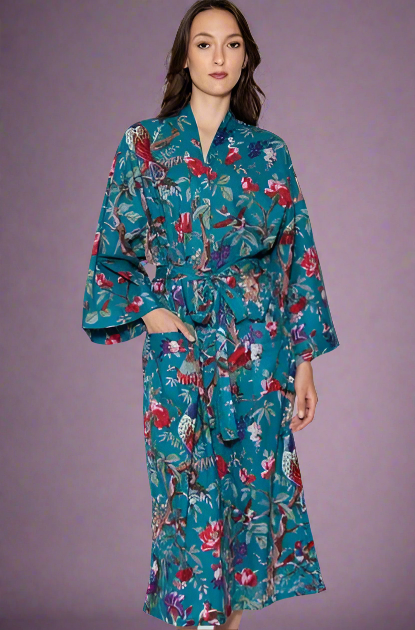 TEAL FLORAL COTTON ROBE