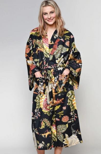 BLACK FLORAL COTTON ROBE