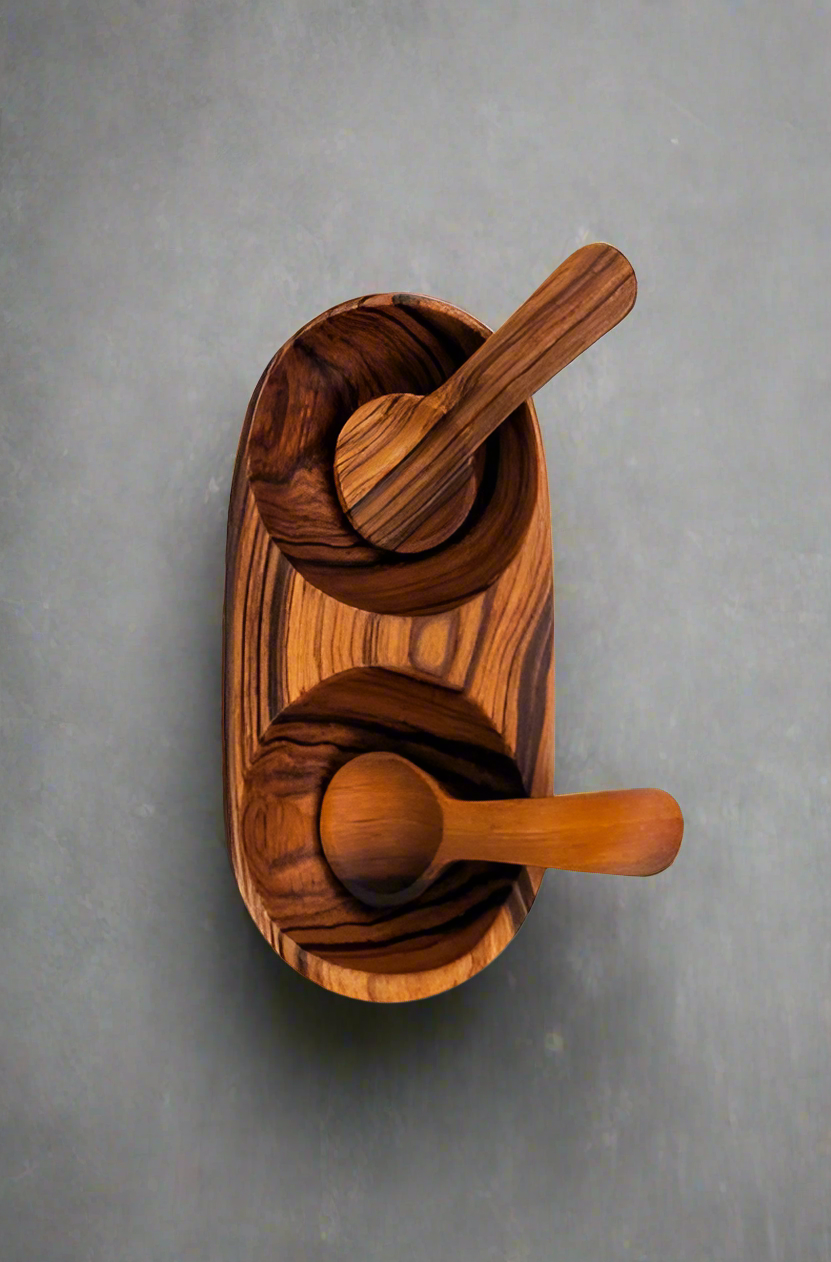 DOUBLE OLIVEWOOD SPICE DISH