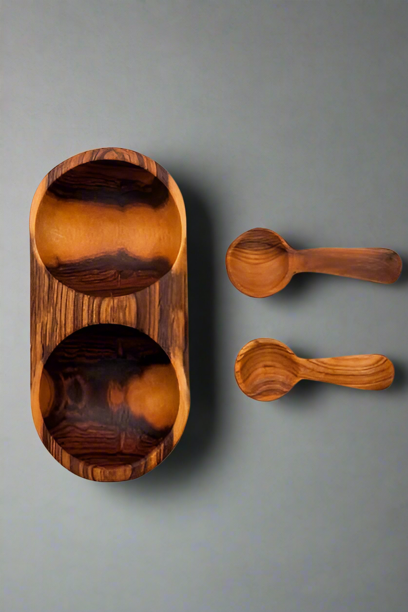 DOUBLE OLIVEWOOD SPICE DISH