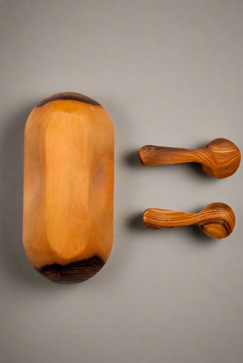 DOUBLE OLIVEWOOD SPICE DISH