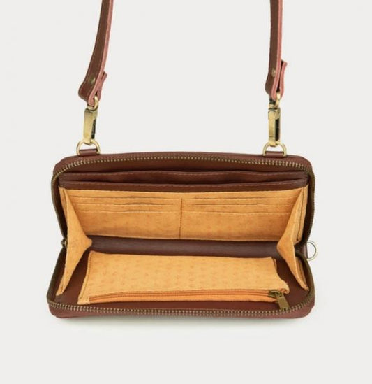 BROWN LEATHER CROSSBODY WALLET