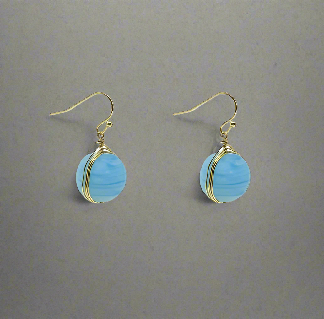 TURQUOISE MARBLED GLASS EARRINGS
