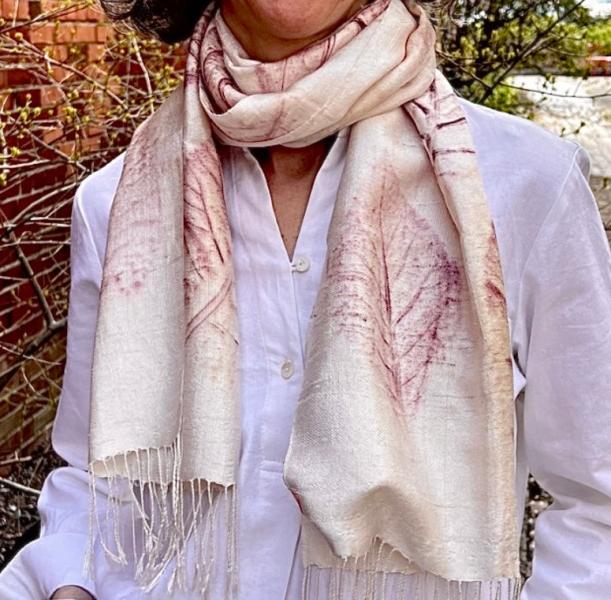 LEAF PRINT RAW SILK SCARF