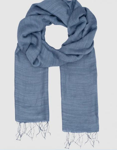BLUE SILK AND COTTON SCARF