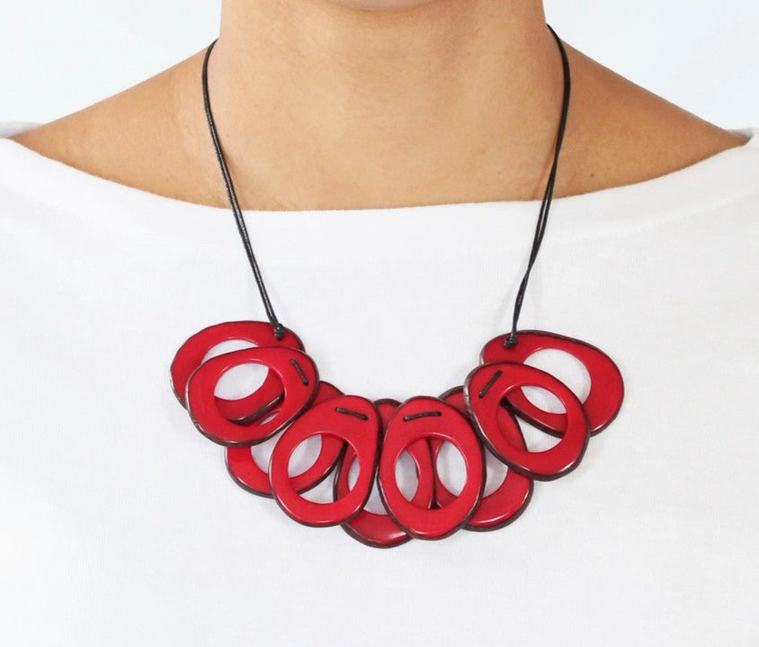 Red Tagua Slice Necklace