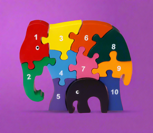 MAMA & BABY ELEPHANT PUZZLE - COLORS & NUMBERS