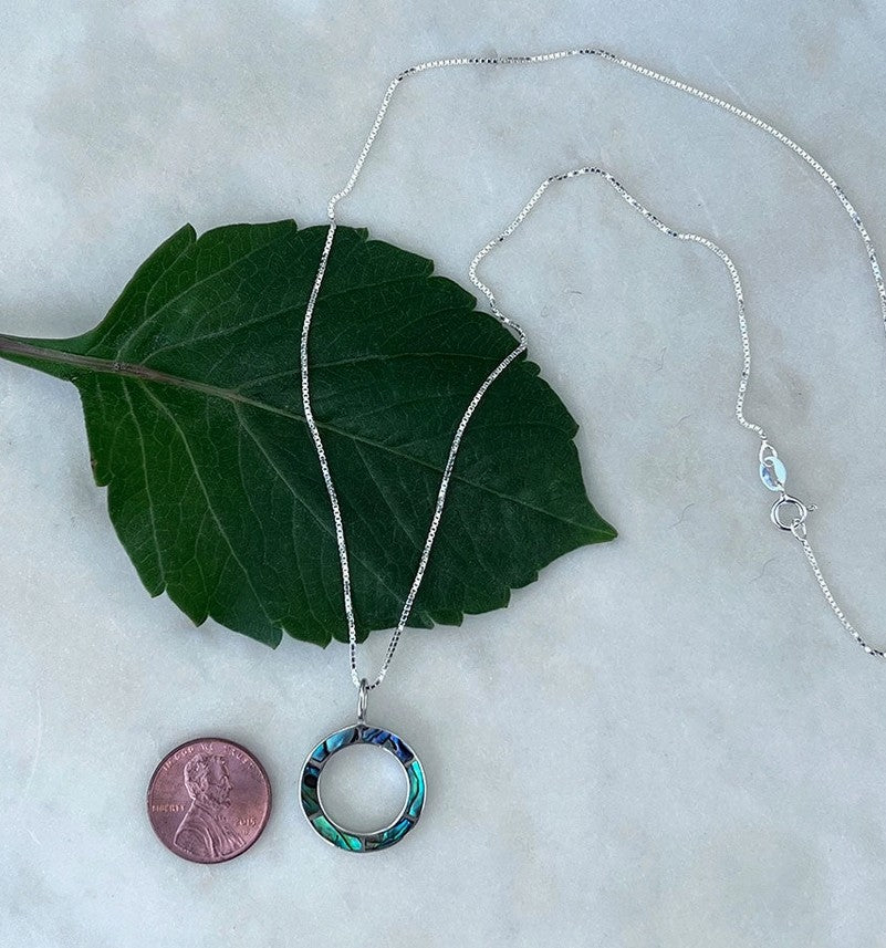 Inlaid Abalone Circle Sterling Necklace