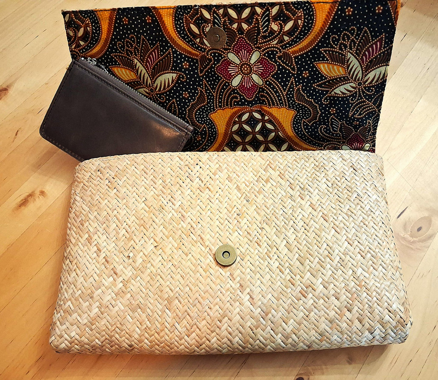 Beige Rattan Clutch