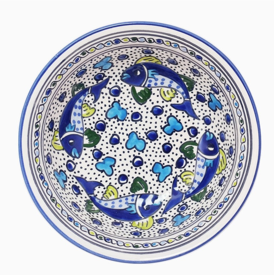 Blue Fish Hand Painted Serving Bowl