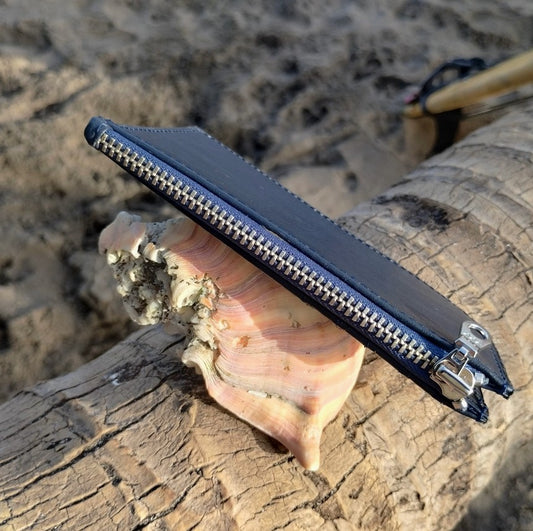 Navy Leather Zip Wallet