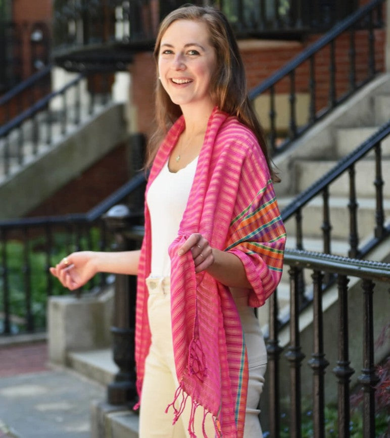 Pink Windowpane Shawl