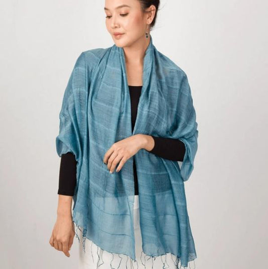 LAGOON SILK AND LINEN SCARF