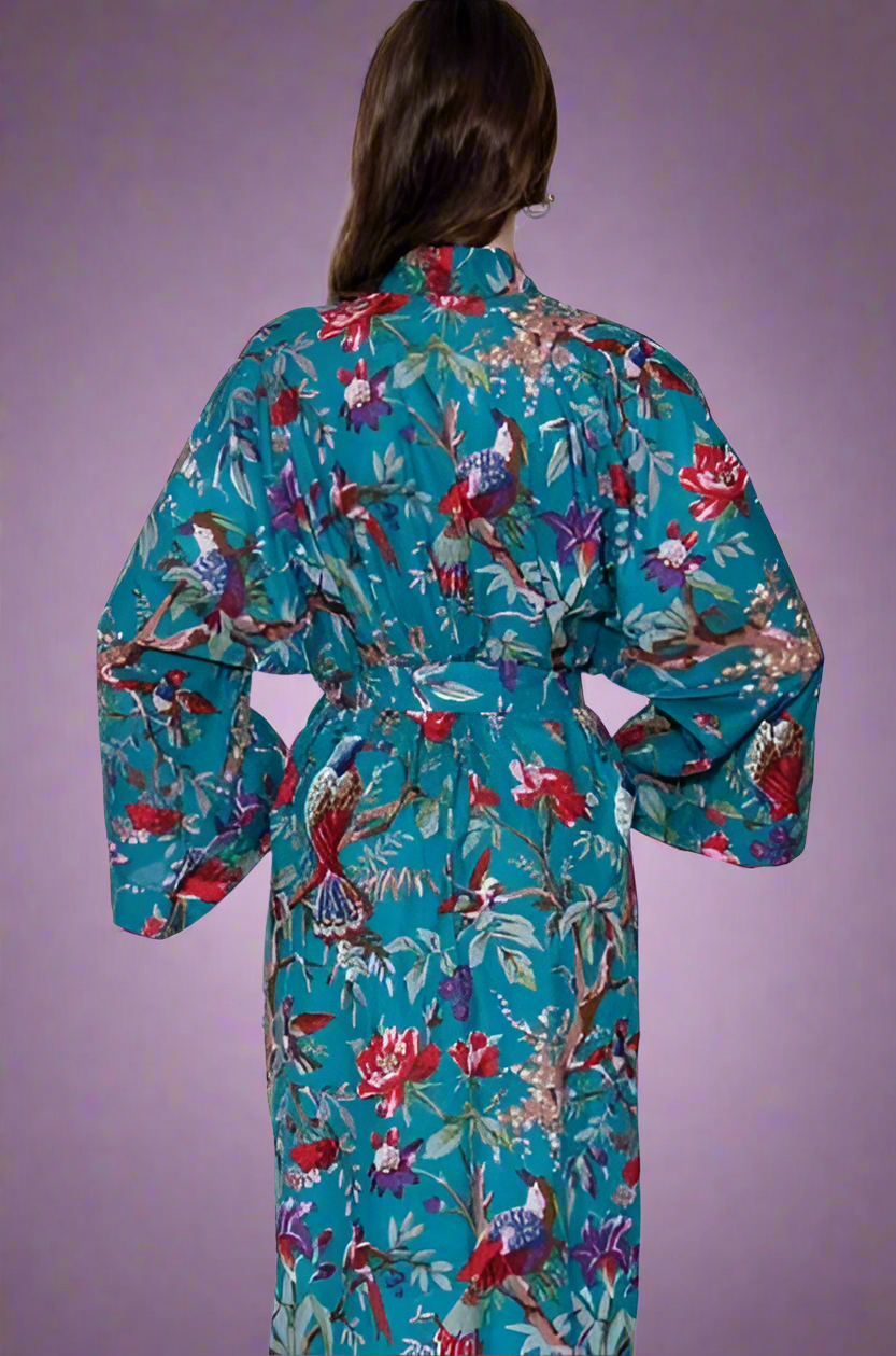 TEAL FLORAL COTTON ROBE