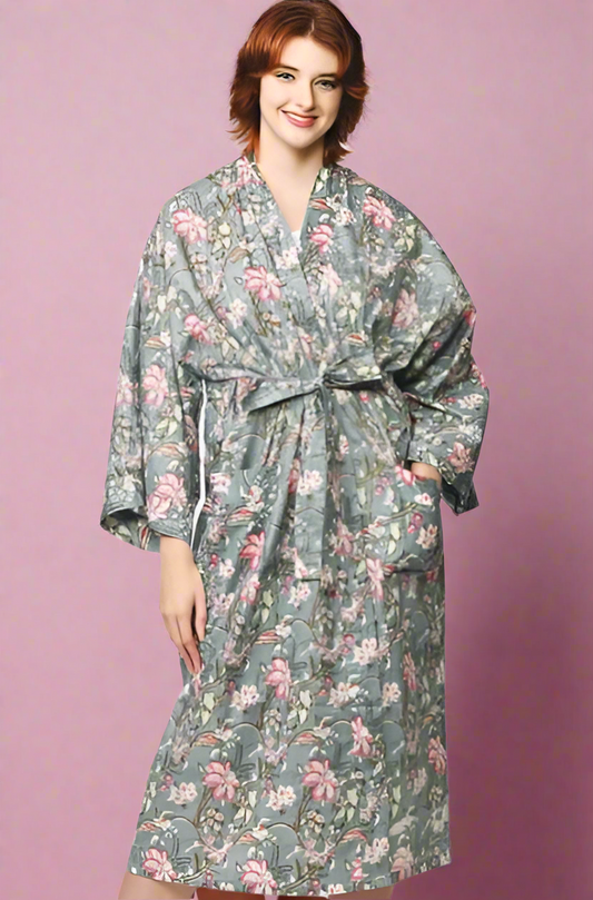 SMOKY BLUE FLORAL ROBE