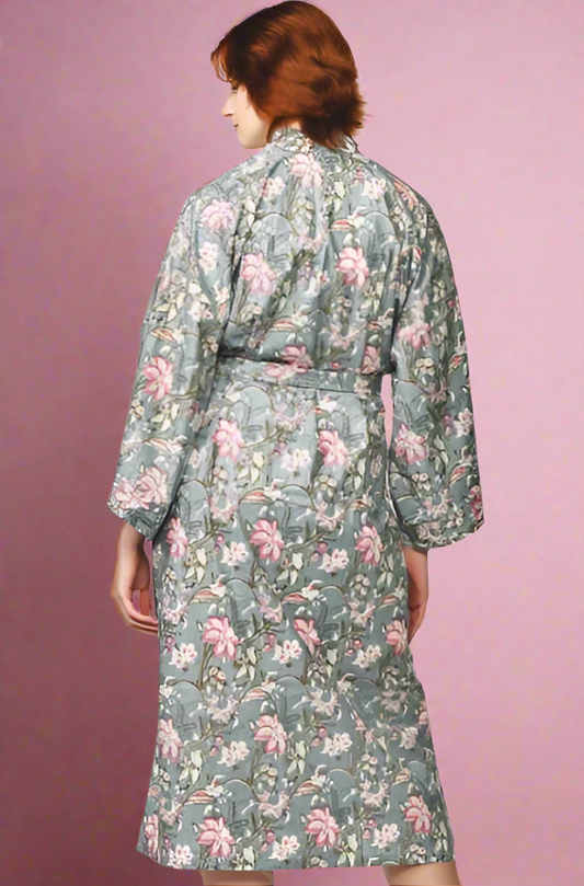 SMOKY BLUE FLORAL ROBE