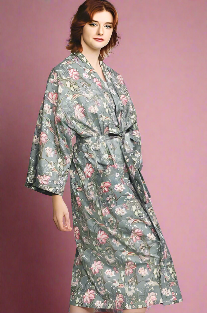 SMOKY BLUE FLORAL ROBE