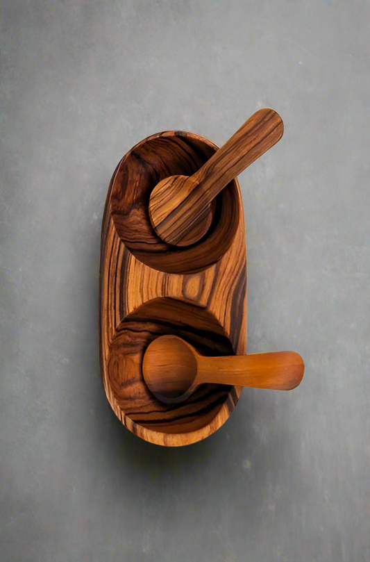 DOUBLE OLIVEWOOD SPICE DISH