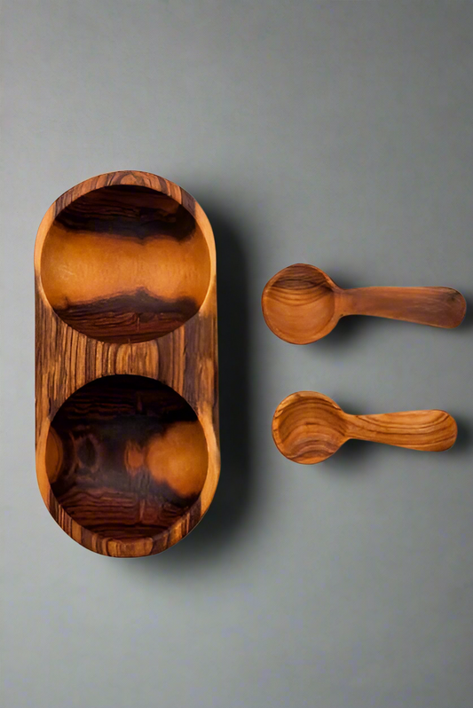 DOUBLE OLIVEWOOD SPICE DISH