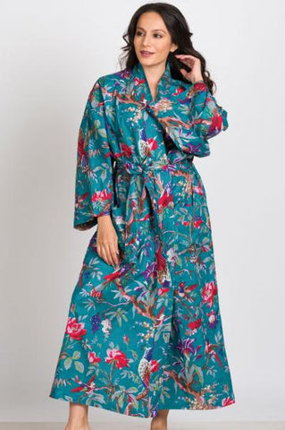 TEAL FLORAL COTTON ROBE