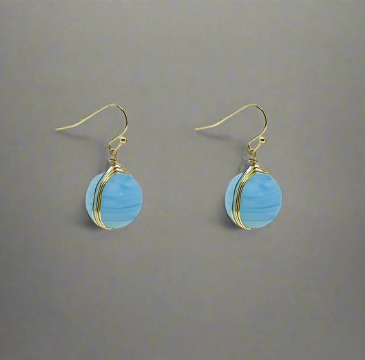TURQUOISE MARBLED GLASS EARRINGS
