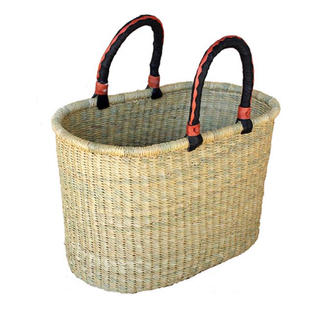 Natural Oval Basket with Leather Handles