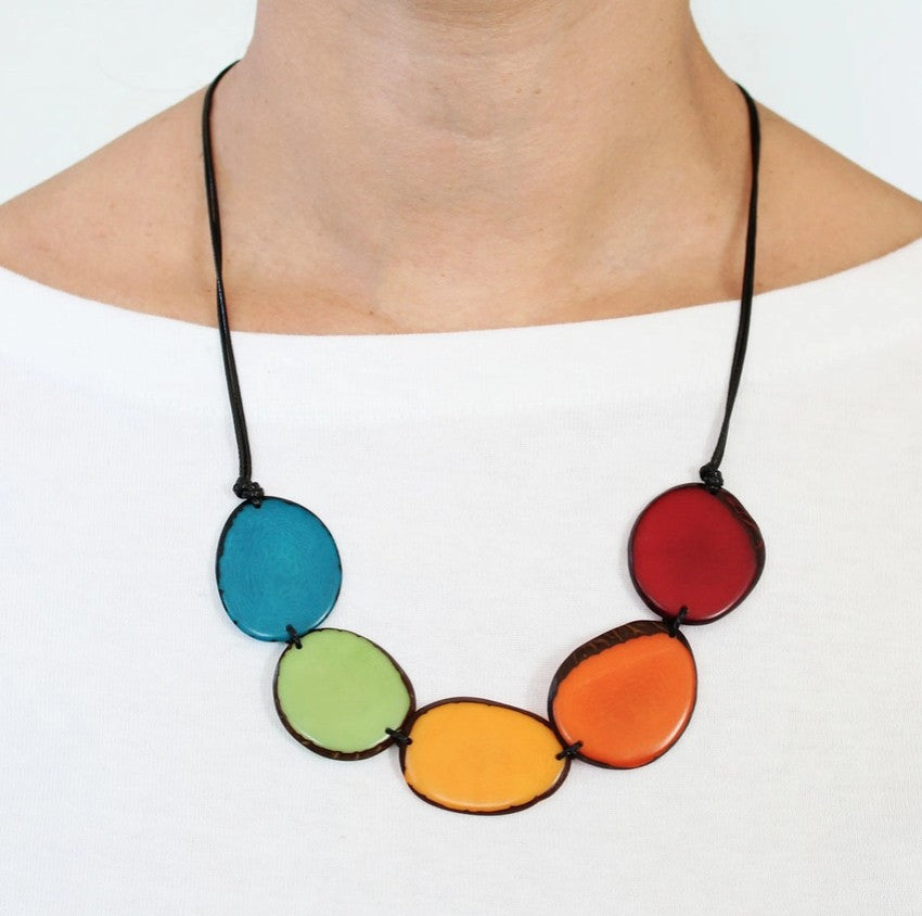 Rainbow Tagua Disc Necklace