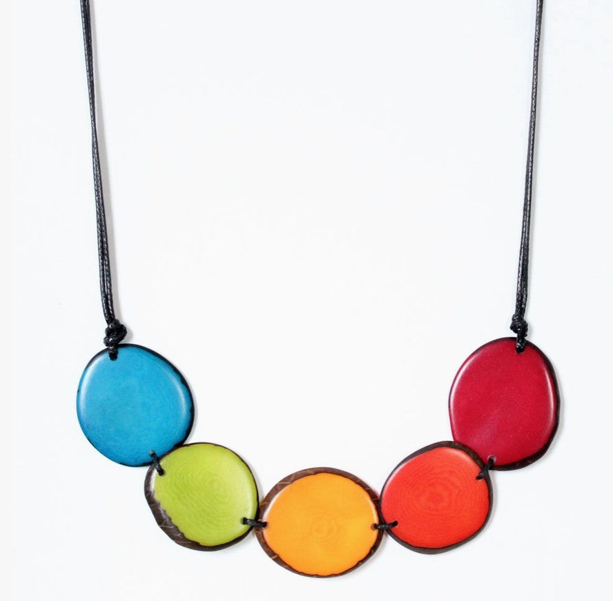 Rainbow Tagua Disc Necklace