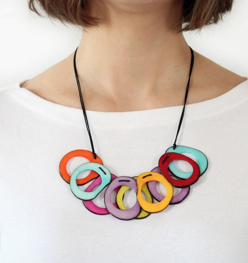 Rainbow Tagua Slice Necklace