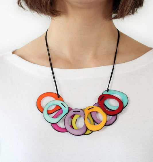 Rainbow Tagua Slice Necklace
