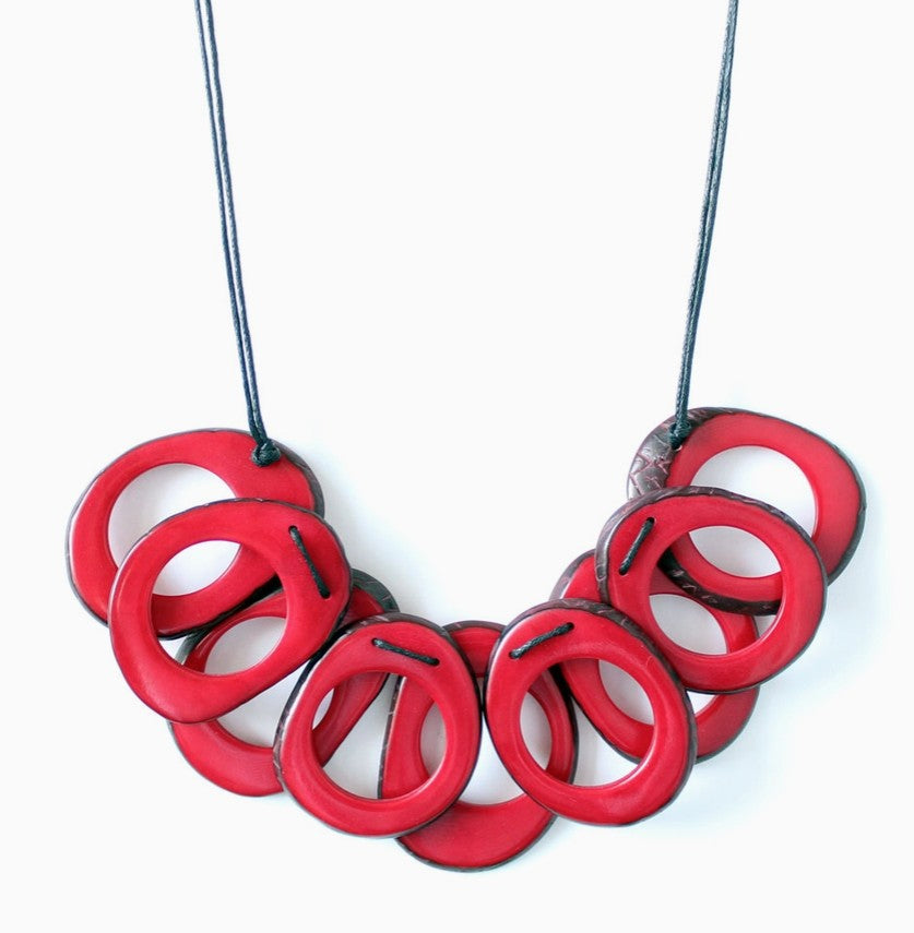 Red Tagua Slice Necklace
