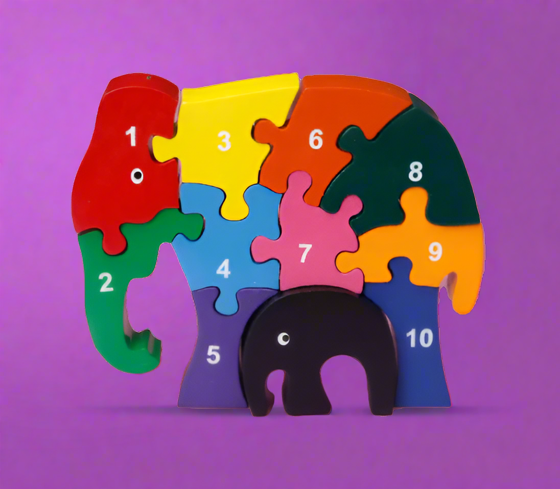 MAMA & BABY ELEPHANT PUZZLE - COLORS & NUMBERS