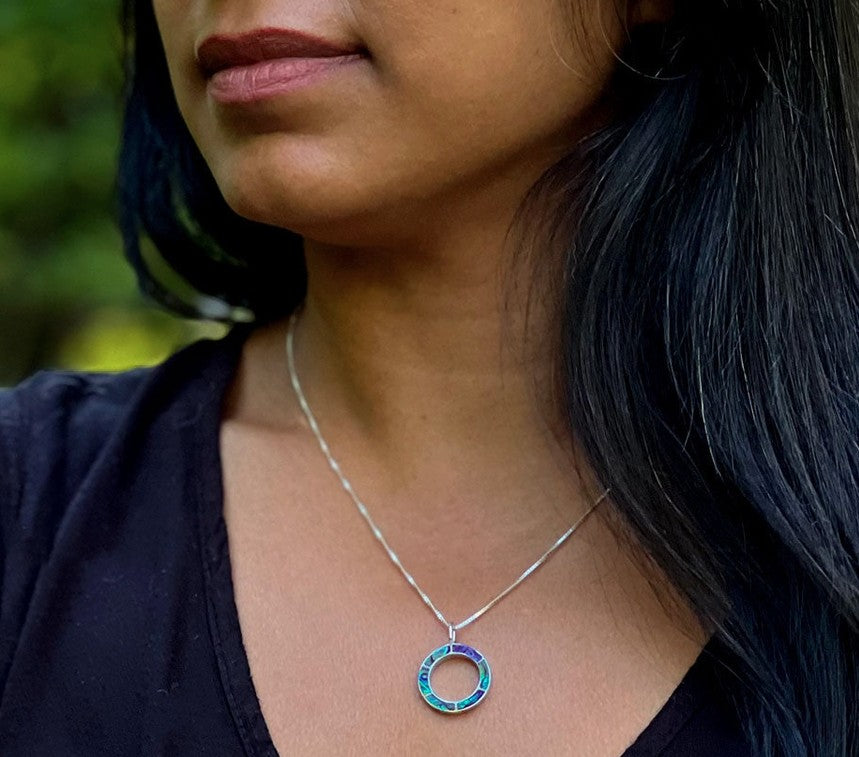 Inlaid Abalone Circle Sterling Necklace