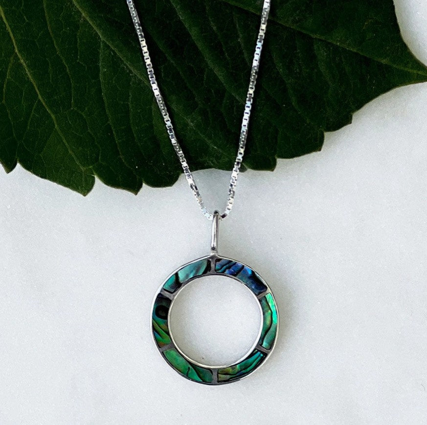 Inlaid Abalone Circle Sterling Necklace