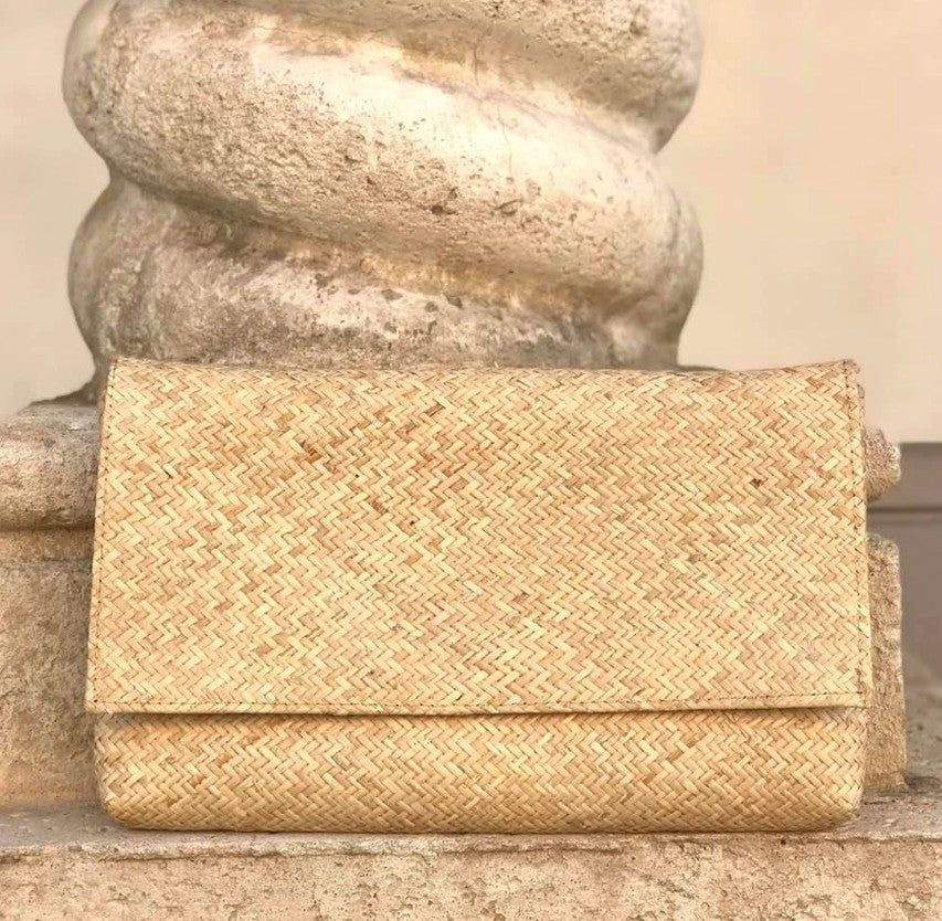 Beige Rattan Clutch