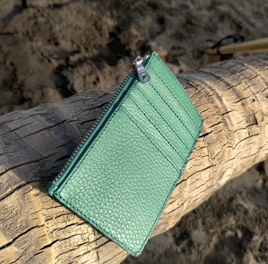 Green Leather Zip Wallet