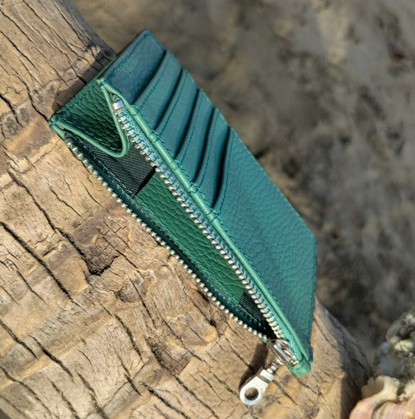 Green Leather Zip Wallet