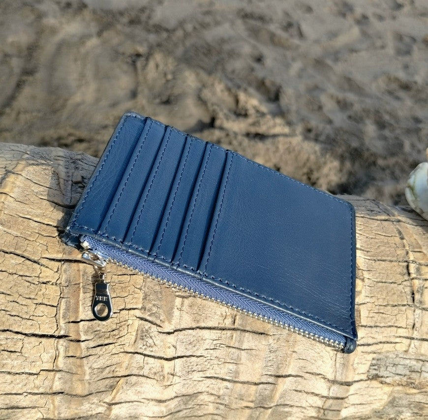 Navy Leather Zip Wallet