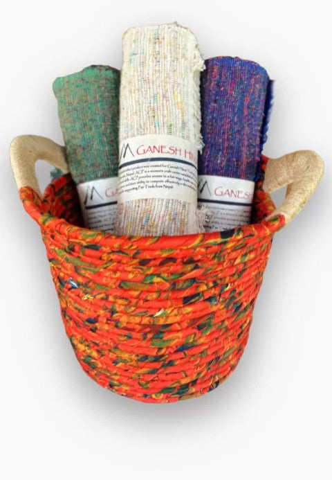 Recycled Silk Sari Coil Basket 8"X11"