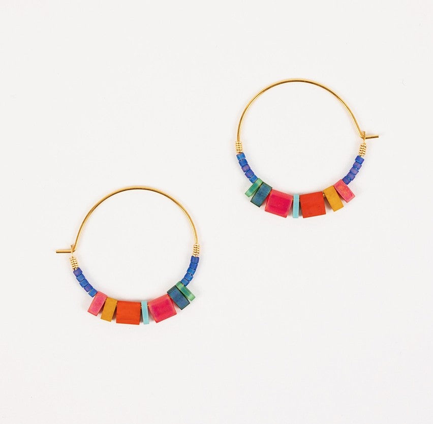 Red Tila Bead Hoop Earrings