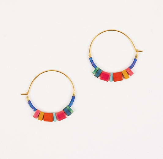 Red Tila Bead Hoop Earrings